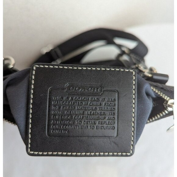 Vintage Coach Signature Stripe Crossbody Swingpack Canvas Leather Black Silver - Picture 9 of 12